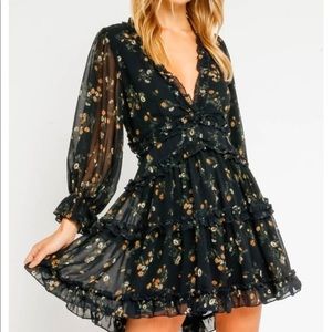 Black floral olivaceous backless dress